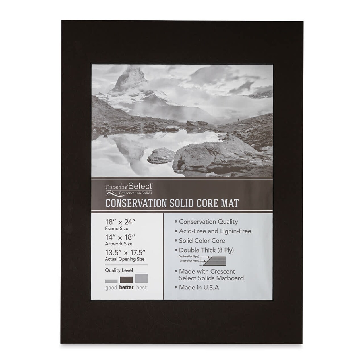 Crescent Select Conservation Solids Pre-Cut Mat - Deep Black, 8 ply, 18" x 24"